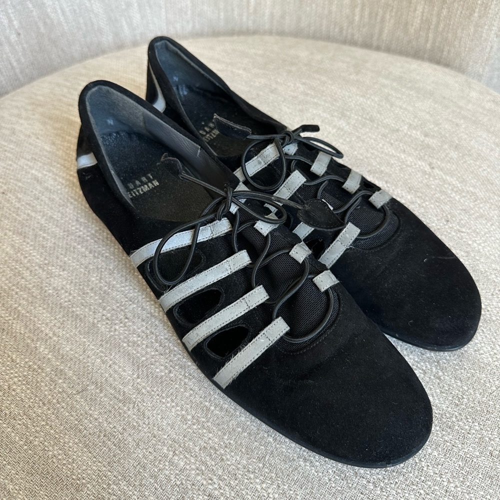 Stuart Weitzman Black and Grey Ballet Sneaker Flats Heart Laces